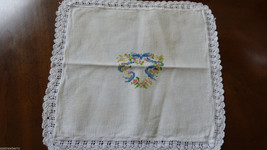White doily embroidery crochet  lace bow ribbon &amp; heart small 13&quot; x 13&quot; - £11.89 GBP