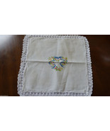White doily embroidery crochet  lace bow ribbon &amp; heart small 13&quot; x 13&quot; - £11.85 GBP