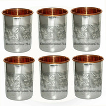 Pure Copper Steel Water Glass Half Embossed Drinking Tumbler Cup 300ML Set Of 6 - £36.45 GBP