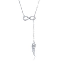 925 Italian Sterling Silver Infinity and dangling angel wing Lariat Y Necklace - £70.03 GBP