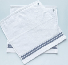 Sferra Aura Cotton Washcloths White/Dk Blue Double Stripe 2 PC Grommet 1... - $34.55