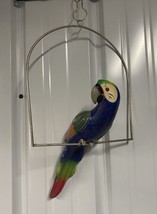 Vintage 14&quot; Paper Mache Macaw On Metal Hanging Perch Small Flaws Read - $40.83