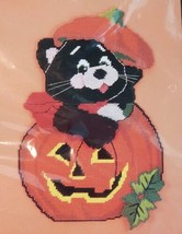 Bucilla Halloween Plastic Canvas Embroidery Kit Black Cat Pumpkin Wall Art USA - £30.83 GBP
