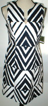 New Womens NWT $228 Taylor Dress 6 Navy Blue White Textured Chevron Cotton Dress - $225.72