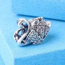 925 Sterilng Silver Majestic Swan With Clear CZ Charm Bead  - $17.20
