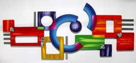 NEW BOLD Vibrant Contemporary Modern Abstract Art Geometric Wood Wall Sculpture  - £321.47 GBP