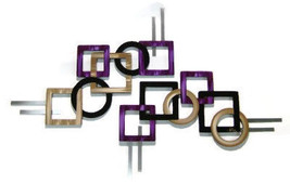 2pc Purple Passion Geometric Wood &amp; Metal Wall Sculpture-Contemporary Modern Art - £282.26 GBP