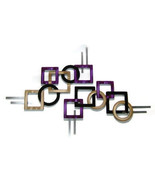 2pc Purple Passion Geometric Wood &amp; Metal Wall Sculpture-Contemporary Mo... - $493.37 CAD