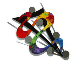 Rainbow Reflections Abstract wood Mirror &amp; metal  wall sculpture - $239.99