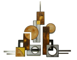 3 piece Geometrics in motion Abstract Art Wood Metal Wall Sculpture  - £200.45 GBP