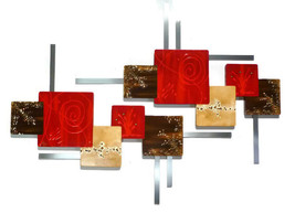 Handmade Crimson n Brown Swirly Square Abstract Wood Wall Sculpture hangings wit - £196.17 GBP