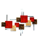 Handmade Crimson n Brown Swirly Square Abstract Wood Wall Sculpture hang... - $249.99