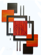 Autumn Red Orange Brown Wood with Metal Wall Sculpture 38x20 - By Alisa  - £186.74 GBP