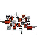 Orange Contemporary Modern Abstract Square wood and metal Sculpture 68x4... - $579.99