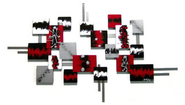 Red Black Contemporary Modern Abstract Square wood metal Unique Sculpture 68x40  - £439.55 GBP