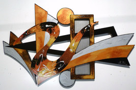 Stylish Contemporary Modern Abstract Art Wood and Metal Wall Sculpture f... - $299.99