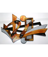 Stylish Contemporary Modern Abstract Art Wood and Metal Wall Sculpture f... - £236.39 GBP