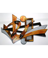 Stylish Contemporary Modern Abstract Art Wood and Metal Wall Sculpture f... - £224.05 GBP