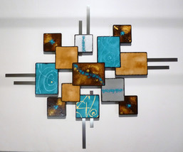 Turquoise &amp; Brown Wood with metal Wall Sculpture 60x50 by Alisa  - £446.57 GBP