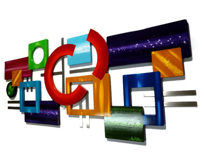 Contemporary Modern Geometric "Color Rush" Wooden Wall Sculpture, Wall art-Art69 Item image 4