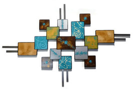 Contemporary Abstract Wall Sculpture, Wood &amp; Metal Wall Art by Art69 50x30  - £324.78 GBP