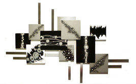 Stylish Geometric Abstract Art Black n White Wood Metal Wall Sculpture 36x24 wal - £159.86 GBP