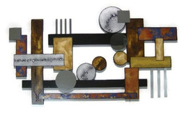 Geometric Abstract Art Wall SculptureMixed Media Wood Metal &amp; Mirror &quot;Desert Moo - £273.36 GBP