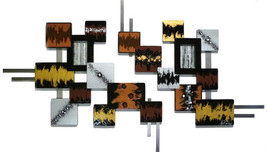 2pc Stylish Contemporary Geometric Abstract Wall Sculpture, wood with metal  - £303.74 GBP