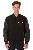 NBA Chicago Bulls Wool Leather Reversible Jacket Front Patch Logos Black JHD - $219.99