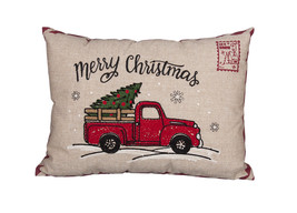 13&quot; X 18&quot; Beige and Red Christmas Holiday Van Polyester Zippered Pillow - £50.61 GBP