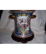 VINTAGE CHINESE PORCELAIN PAINTED CENTERPIECE W/ DOUBLE GOLD HANDLES - £71.94 GBP