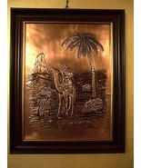MOROCCO EMBOSSED COPPER FRAMED PICTURE CAMEL RIDERS EXOTIC ROMANTIC ART - £53.94 GBP
