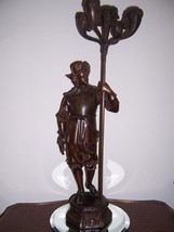 MAGNIFICENT HEAVY 24.5&quot; TALL BRONZE HANDSOME CAVALIER CANDLEHOLDER - £299.75 GBP