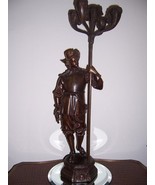 MAGNIFICENT HEAVY 24.5&quot; TALL BRONZE HANDSOME CAVALIER CANDLEHOLDER - £293.19 GBP