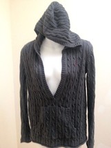 Old Navy Maternity XS Sweater Gray Cable Knit Hooded Deep V Neck Tunic Layering - £11.72 GBP
