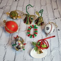 Vintage Push Pin Handmade Christmas Ornaments Lot of 8  Sequin Sequin Shell Bell - £15.88 GBP