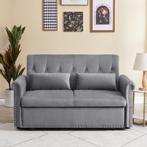 55&#39;&#39; Modern Shiny Velvet Convertible Loveseat Sleeper Sofa Couch w/ 2 Lumbar - £440.56 GBP