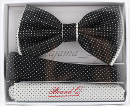 Two Tone Checker  Men&#39;s Pre-tied Bowtie or with Pocket Square Hanky Blac... - $14.24+