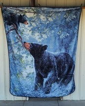 Black Bear Cub Forest Trees Outdoor Moonlight Kisses Queen Size Blanket - £53.33 GBP