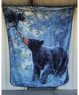 BLACK BEAR CUB FOREST TREES OUTDOOR MOONLIGHT KISSES QUEEN SIZE BLANKET - £52.84 GBP