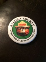 Vintage Spanish Smokey The Bear Help Prevent Forest Fires! 2.5&quot; Pin Back Button - £10.32 GBP