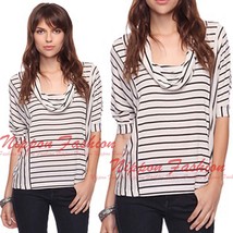 Forever21 Cowl Neck Stripe Casual Loose Sweater Short dolman Sleeve Blouse Top - £45.56 GBP