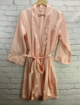 Vintage Robe Pink Silky Monogrammed K 100% Polyester Womens Sz S W/ Belt - £23.67 GBP