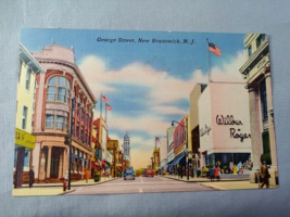 1955 New Brunswick NJ George St Wilbur Rogers Postcard Linen Rutgers - £5.41 GBP