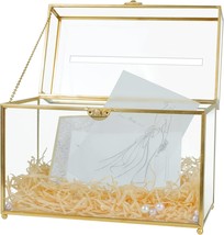 Glass Wedding Card Box With Slot, Large Clear Card Box, Gold Brass Gift Card - £38.44 GBP