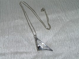 Estate 925 Marked Dainty Silver Box Chain with Southwest Tribal Triangle &amp; Oval  - $23.26