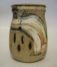 Studio Art Pottery Vase Hand Thrown and Hand Built Ceramic Cut Work Mult... - $44.99