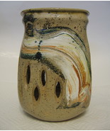 Studio Art Pottery Vase Hand Thrown and Hand Built Ceramic Cut Work Multicolor - $44.99
