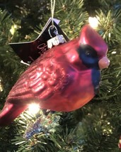 Christmas Shoppe Ornament Blown Glass Red Cardinal Bird on Twig - £11.72 GBP