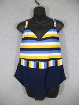 Kona Sol Women&#39;s One Piece Swimsuit Black Yellow Blue Stripe Size 20W Padded - £11.55 GBP